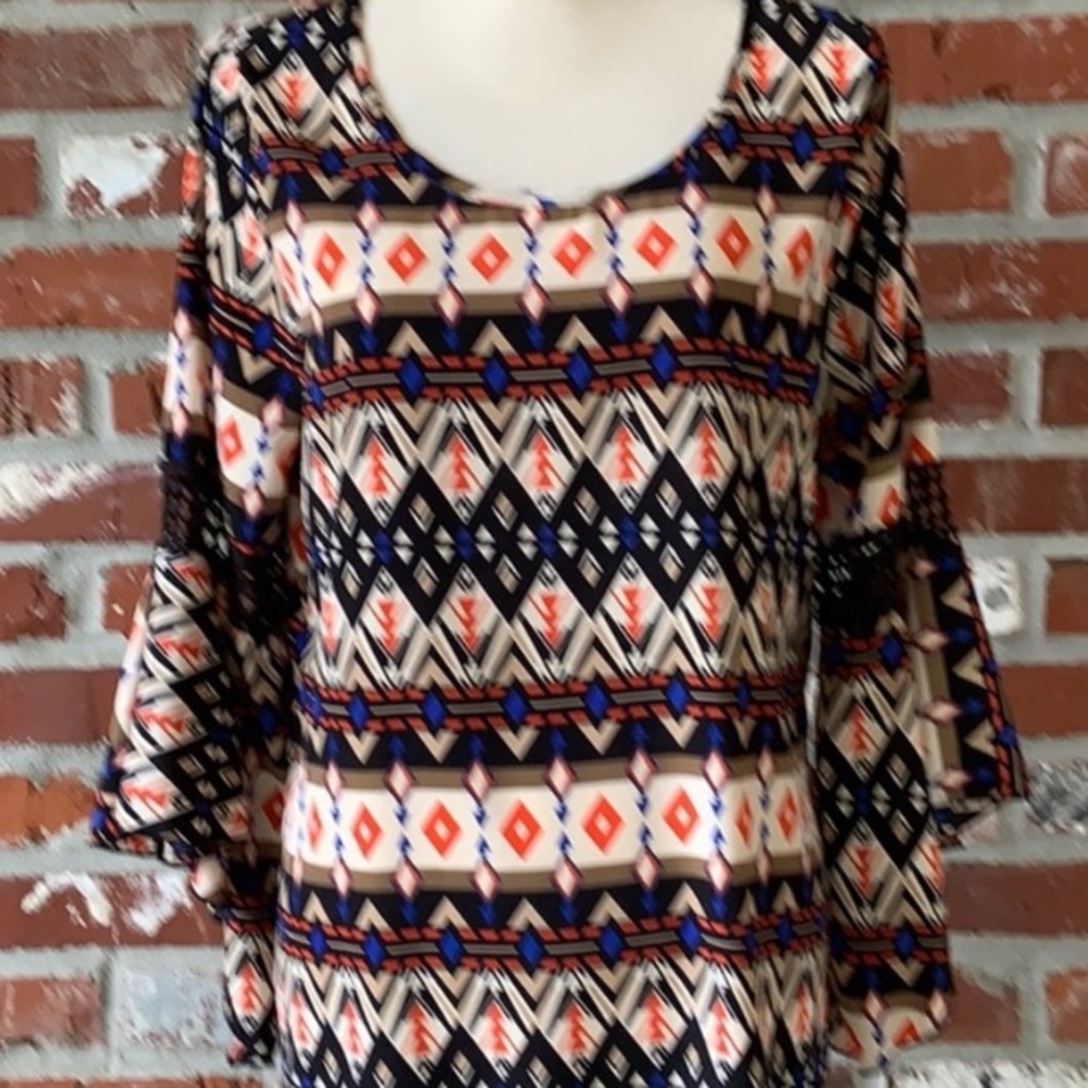 30. Carrie Allen printed top with bell sleeves